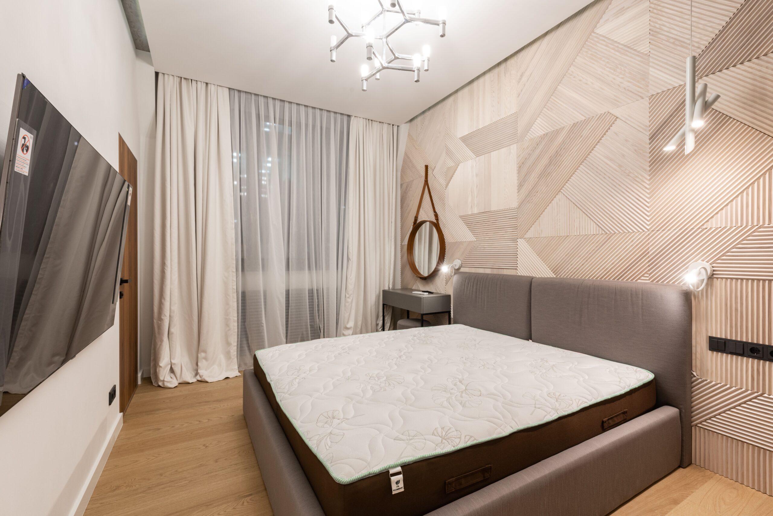Bedroom, white colors, large bed, mattress cleaned